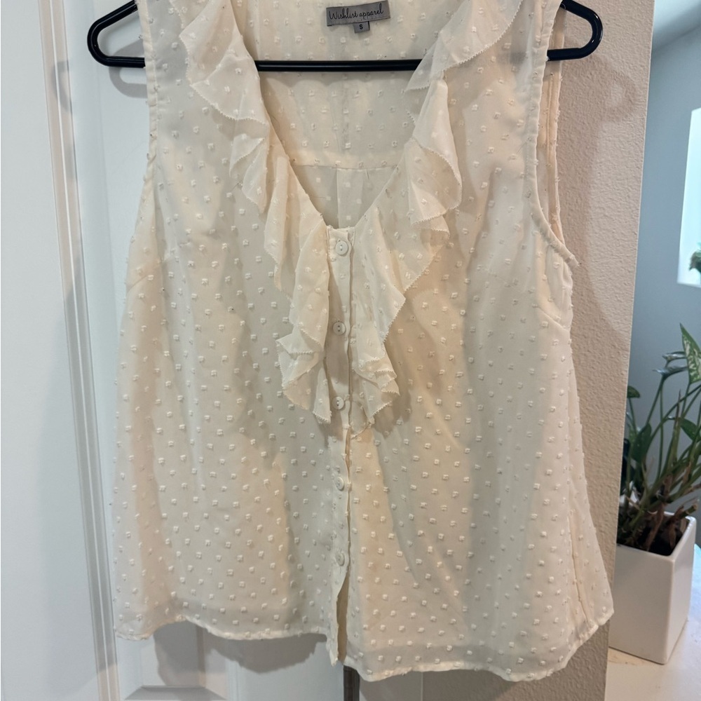 Wishlist Cream Ruffled Sleeveless Blouse with Bib Collar